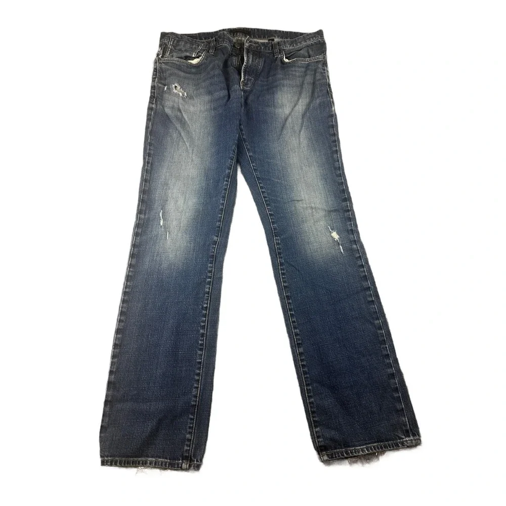 John Varvatos USA Jeans Men 36 Blue Denim Distressed Medium Wash Zip Streetwear